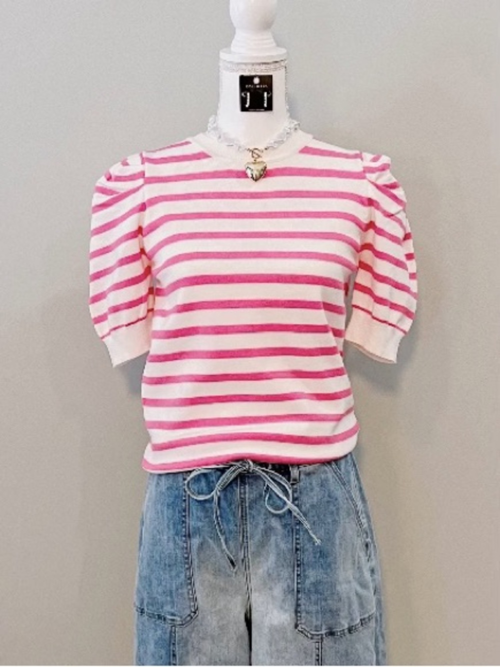 Matty Knitted Sweater Top- Pink & White